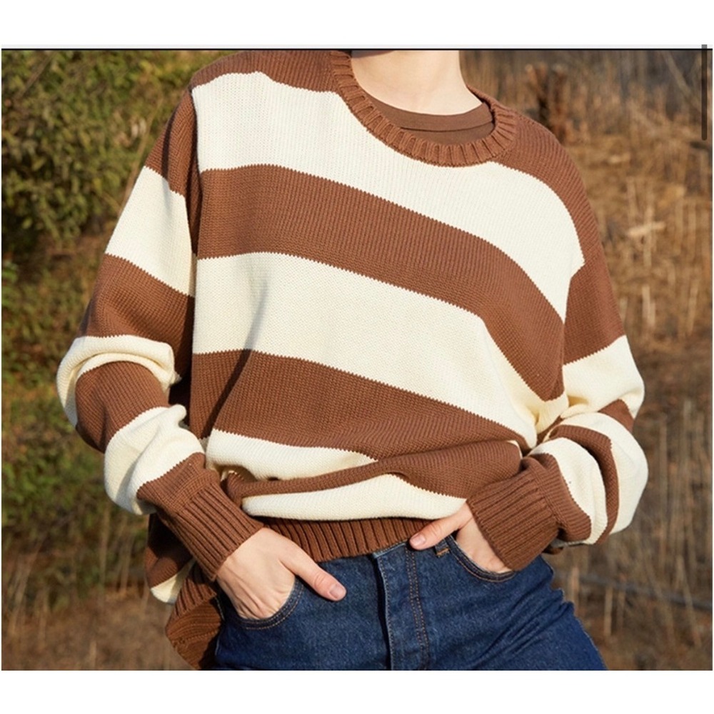 Brandy Melville Brianna Brown Thick Stripe Cotton Oversized Sweater OS (S-XL)